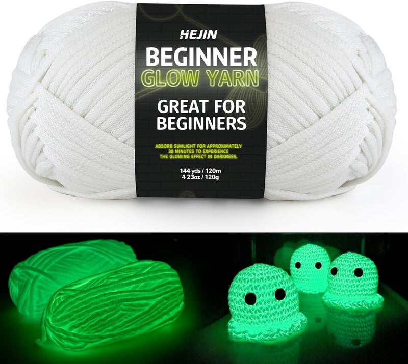 HEJIN 120g Glow in The Dark Yarn for Crocheting and Knitting; 120m(144yds) Yarn for Beginners with Easy-to-See Stitches; Worsted-Weight Medium #4; Yarn for Beginners Crochet Kit Making - Image 1